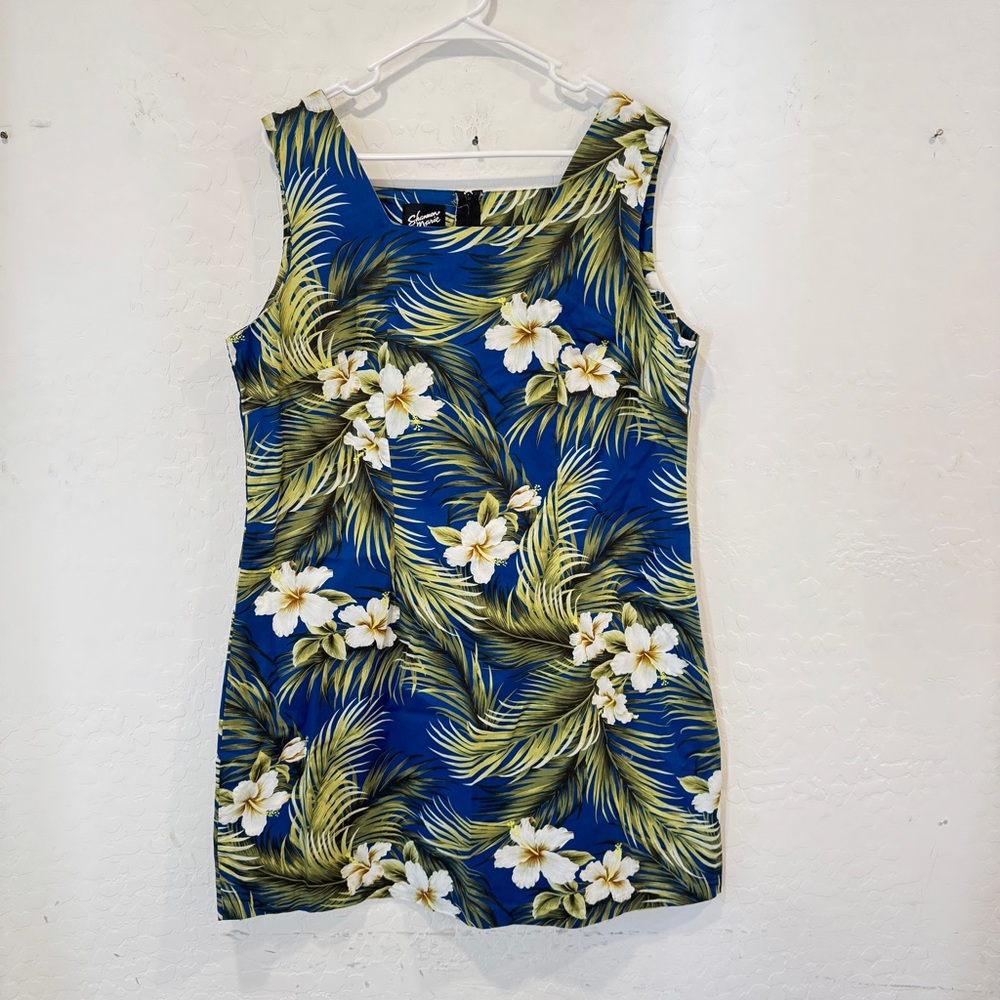 Shannon Marie Mini Dress 1X Tropical Blue Floral Resortwear Cotton Vacation